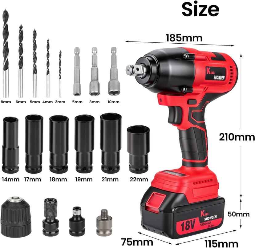 Cordless Impact Wrench, 1106 FT-lbs 1500Nm Brushless Impact Gun 1/2", 18V 2 * 5.0 Ah Multifunction Power Impact Driver for Home Car Truck Mower