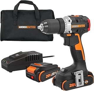 Worx Nitro 20V Cordless 1/2" Drill Driver With Brushless Motor - Compact & Lightweight Set Only 6" and 3 lbs. - Power Share Compatible WX130L - Batteries & Charger Included
