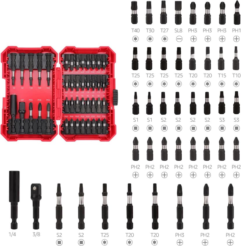 Amazon Basics 42-Piece Impact Screwdriver Bit Set Phillips, Slotted and Torx, One Size