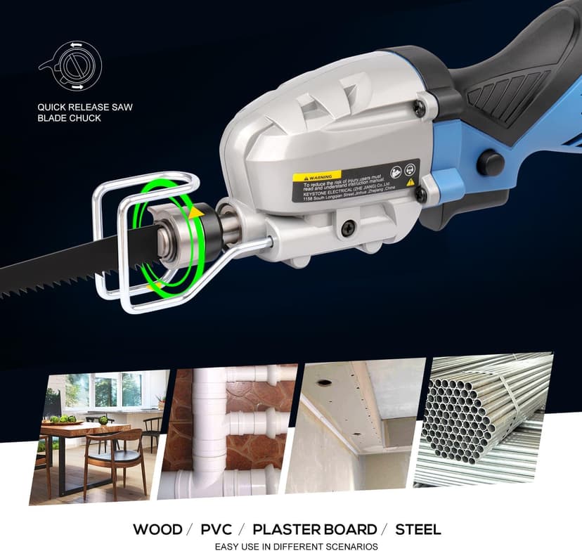 Reciprocating Saw, 5Amp 3000SPM Variable Speed Reciprocating Saw with 1/2" Stroke Length, 6Pcs Blades for Wood, Soft Metal, PVC Pipe Cutting