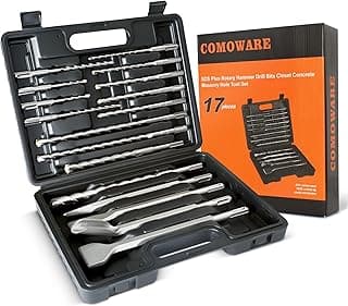 COMOWARE Rotary Hammer Drill Bits Set & Chisels- SDS Plus Concrete Masonry Hole Tool 17pcs with Storage Case