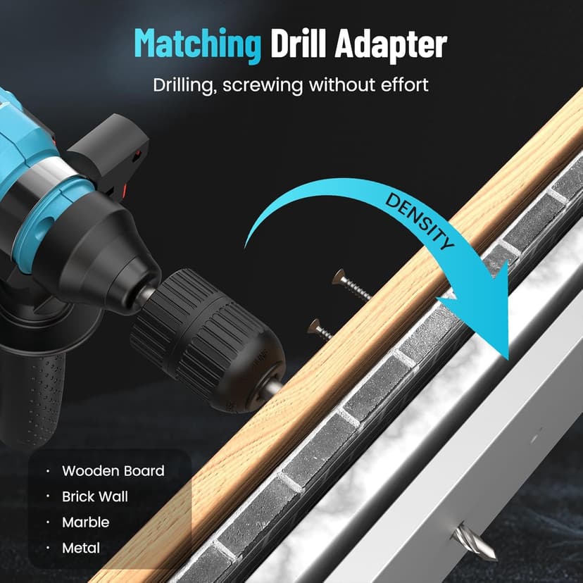 Seesii 21V Cordless Rotary Hammer Drill, 2x4.0Ah Battery Power Hammer with SDS-Plus Change Adapter Including 3 Drill Bits, Flat/Point Chisels Lightweight Electric Hammer Drill for DIY Projects