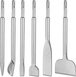 SDS Plus Chisel Set for Rotary Hammer Drills, 6 PCS SDS Chisel Set Includes Point, Flat, Scaling, Groove, Scraping, Tile, Hammer Drill Bits for Brick, Concrete, Block, Masonry