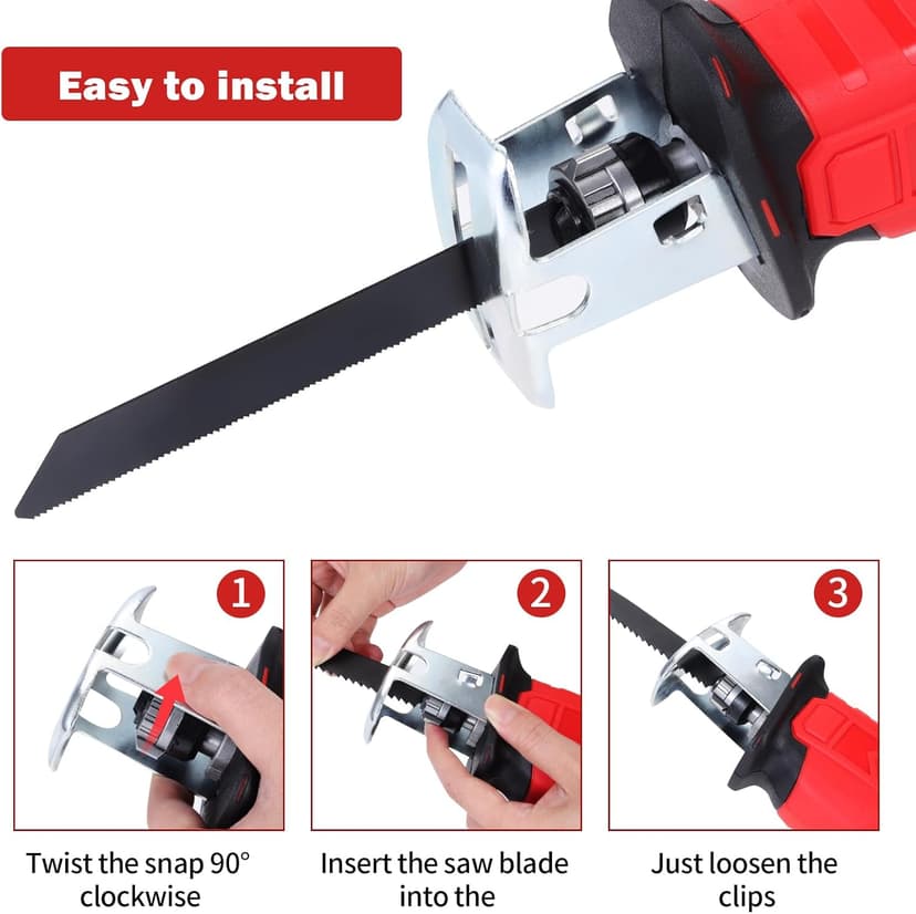 Cordless Reciprocating Saw | 21V 2000mAh * 2 Batteries, 3000RPM, 28mm Stroke Length, 4 Blades | Electric Power Reciprocating Saw for Wood/Metal/PVC Cutting