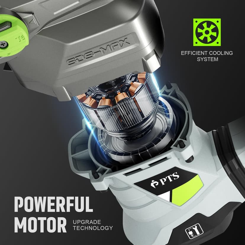 PTS 1-9/16 Inch SDS-Max Rotary Hammer, 13.5 Amp Heavy Duty 3 Functions Corded Concrete Demolition Hammer, w/Vibration Control & Safety Clutch, Includes Drill Bits, Chisels, Carrying Case (Green)