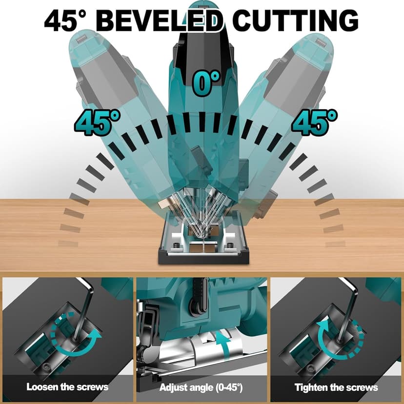 Jigsaw, Cordless Jig Saw Tool for Makita 18V Battery, Varible Speed, with LED Light, 0°-45° Bevel Cuts, 3-Position Orbital Jigsaw for Wood/PVC/Metal Cutting (Tool Only)