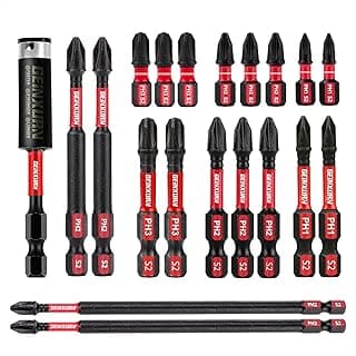Impact Tough Phillips Bits PH1/PH2/PH3 Insert Driver Bits,19Pack Bulk Phillips Screwdriver Bits Set with 1Pcs Impact Bit Holder