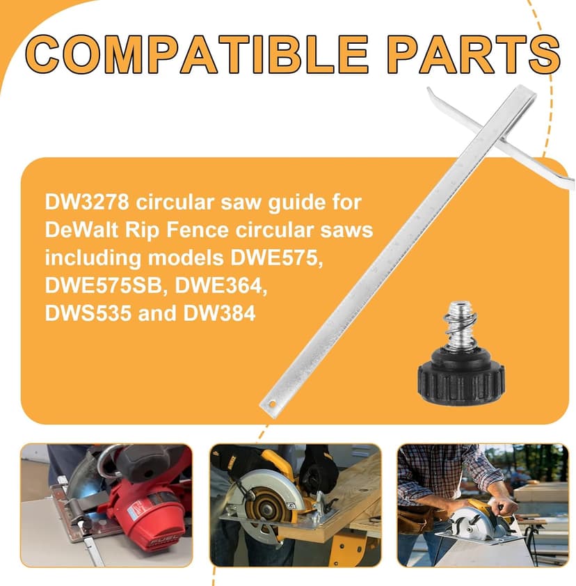DW3278 Circular Saw Rip Fence for DEWALT DCS575, DCS570, DCS577, DWE575 and DWS535 Circular Saw, Cutting Fence for 7-1/4-Inch to 8-1/4-Inch Circular Saws, with Round Head Stop Screw and Spring(2-Pack)