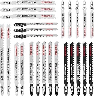 WORKPRO 25-Piece T-Shank Jig Saw Blade Set with Storage Case, Made with HCS/HSS/BIM, Assorted Blades for Wood, Plastic and Metal Cutting