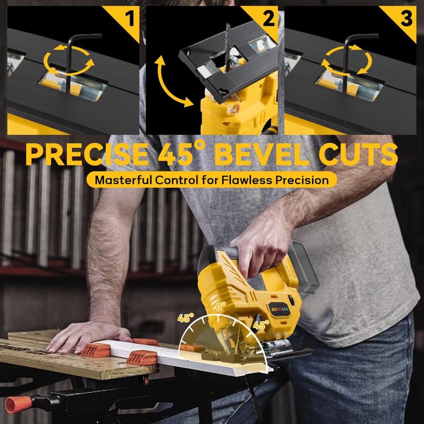 Cordless Jig Saw for De-Walt 20V Battery, 7 Speed Variable Up to 3200RPM, LED Light, 45° Bevel Cuts, 3 Orbital Motions, with Jig Saw Blade for Straight/Curve/Circle Cutting(Battery Not Include)