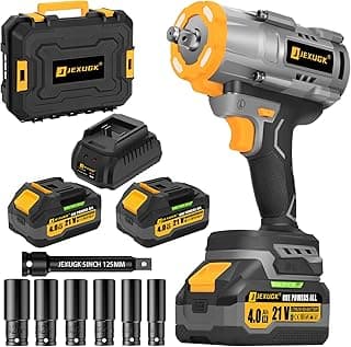 1600Nm Cordless Impact Wrench, 21V 1/2" 1180Ft-lbs Impact Gun wiht 2 x 4.0Ah Battery, High Torque Pistola De Impacto with 6 Sockets, Brushless Llave De Impacto Driver for Truck/Car/Mower