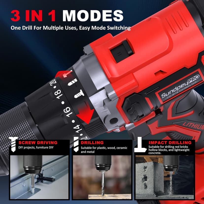 1060In·lbs Cordless Drill Driver - 20+3 Torque Brushless Hammer Drill with 2 x 4.0Ah Battery & Fast Charger - 21V Electric Power Drills Set with 2 Speeds & 1/2 Inch Self-locking Metal Chuck
