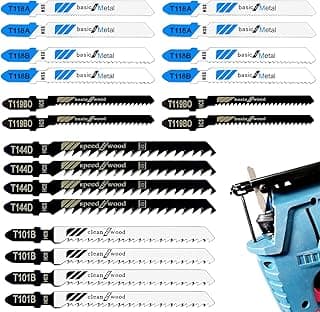 20 Pcs T Shank Jigsaw Blades, Jig Saw Blade Set, Multi-Purpose Jig Saw Blades for Wood, Pruning Plastic Metal Cutting Made with HCS/HSS, Jigsaw Blade, for Most Jig Saw Models