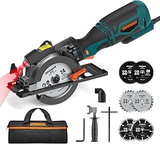 DOVAMAN Circular Saw, 5.8A 4-1/2" Circular Saw w/Laser, Metal Auxiliary Handle, 6 Blades (4½", 4¾"), Cutting Depth 1-11/16" (90°), 1-3/8" (45°), Ideal for Wood, Soft Metal, Plastic, Tile - MCS01A