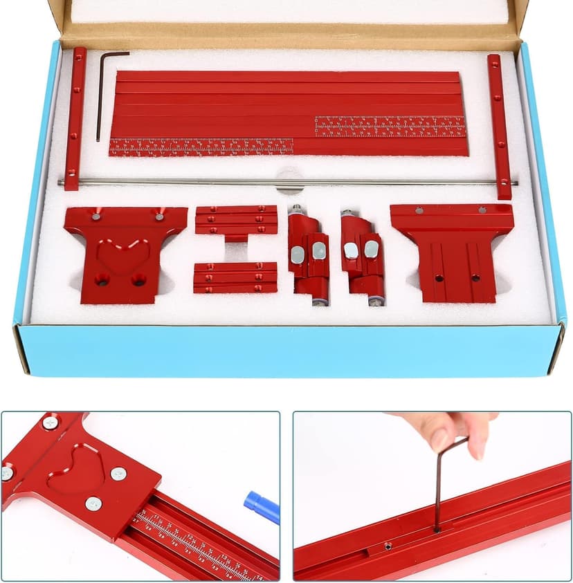 Updated Version Parallel Rail Guide System, Woodworking Track Saw Guide Rail Joining Set Aluminium Alloy Circular Saw Track Set Fixed Guide Rail Bracket Universal T-Track Auxiliary Tool (Red)