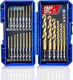 HIGHFIRE 22 Pieces Hex Shank Drill Bit Set for Impact Driver, HSS Twist Titanium Drill Bits for Metal, Hex Drive Quick Change Drill Bits Set