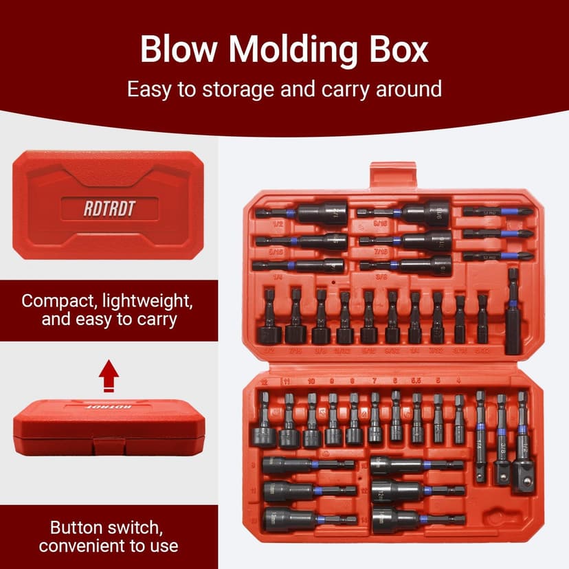 39-Piece Magnetic Nut Driver Set, Includes Metric & SAE Impact Driver Bit Set, Bit Extension & Drill Bit Adapter | 1/4" Hex Shank | Cr-V Steel, Screwdriver Bits, Bit Holder, Slotting Tool Box