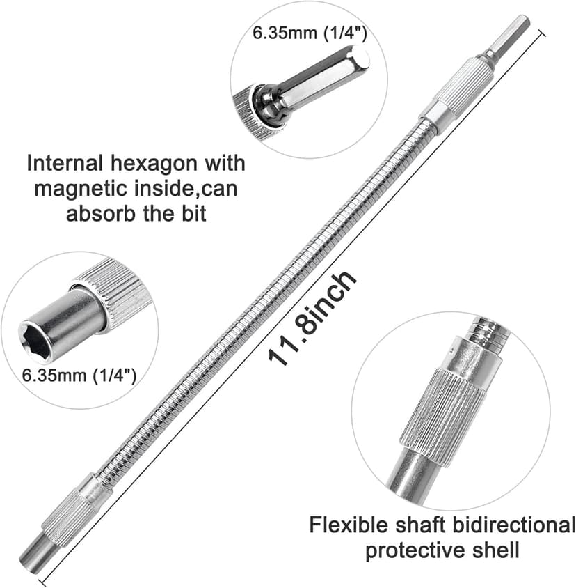 Guyuyii Flexible Drill Bit Extension and 2 Right Angle Drill Attachment Set – For DIY, Technicians and Homeowners, Ideal for Appliance Repair, Furniture and Plumbing, Compatible with Cordless Drills