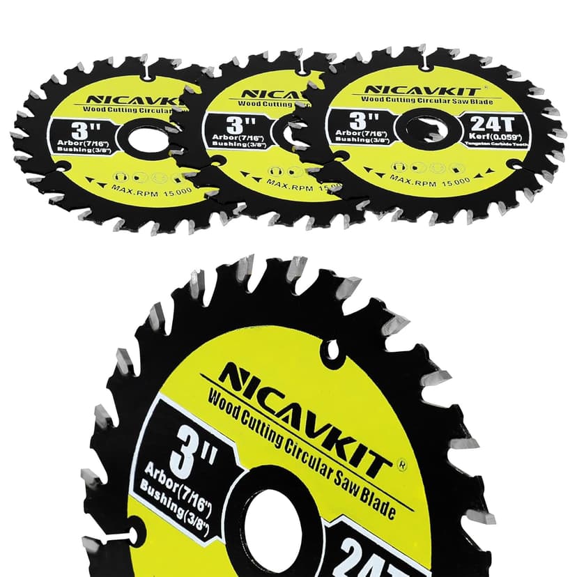 3Pack 3 Inch 24T Wood Cutting Circular Saw Blade for Woods, Plastic, PVC, Acrylic, Aluminum,7/16" Arbor TCT Saw Blade Compatible with All Dremel Saw-MAX, Ultra-Saws, RotoZip Saws,Dewalt Saws