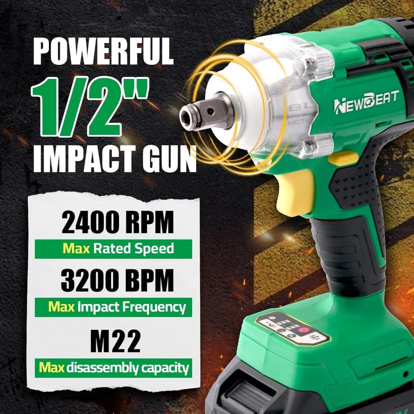 Cordless Impact Wrench, 21V Brushless 1/2 inch Impact Wrench, Electric Impact Gun, Power Impact Driver with 4.0Ah Battery and Charger, Variable Speeds for Car, Home DIY, Tire Removal Tool