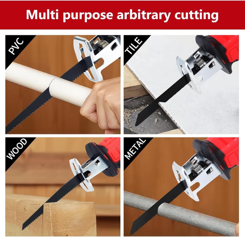 Cordless Reciprocating Saw | 21V 2000mAh * 2 Batteries, 3000RPM, 28mm Stroke Length, 4 Blades | Electric Power Reciprocating Saw for Wood/Metal/PVC Cutting