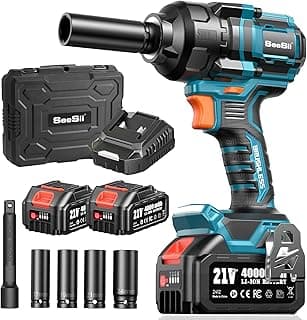 SEESII Impact Wrench 886 FT-LBS(1200N.m) 2900IPM 1/2 Impact Gun High Torque Electric Impact Driver Cordless Impact Wrench with 21V 2x4.0Ah Battery 5 Socket&Case for Home Car Tire Lug Nut Removal Tool