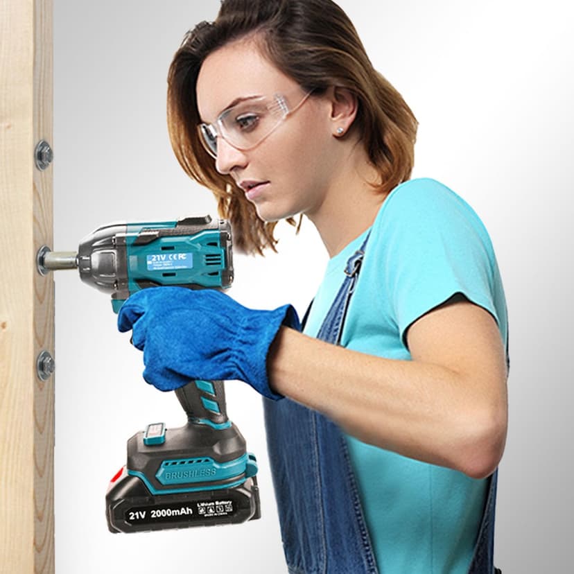 Cordless Impact Wrench, 21V Torque Power Impact Driver, 1/2" Power Impact Wrenches with 2 * 2.0Ah Batteries with 19 Accessories, Electric Impact Motor Variable Speeds for home installation (Blue)