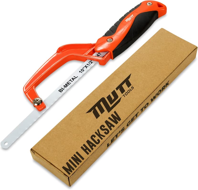 Mutt Tools Mini Hacksaw for Metal with 10-inch Bi-Metal Blade for Precision Cutting - Compatible with 10" and 12" Blades - Small Cutting Saw