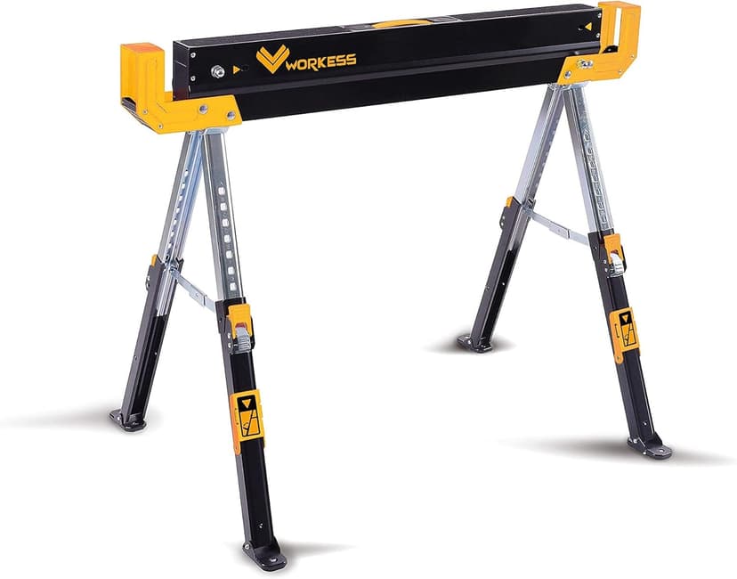 Saw Horses 2 Pack Folding, 2600 Lbs Load Capacity & 24-32 Inch Adjustable Height Heavy Duty Sawhorse Table with 2x4 Support Arms, Portable Folding Legs and Easy Grip Handle for Woodworking