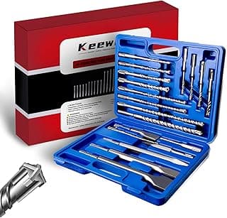 19-Piece SDS Plus Hammer Drill Bits for Concrete and Chisels Set, Cross Carbide Tip Masonry Drill Bit Set, Heavy-Duty Concrete Drill Bits for Brick & Stone, Storage Case Included