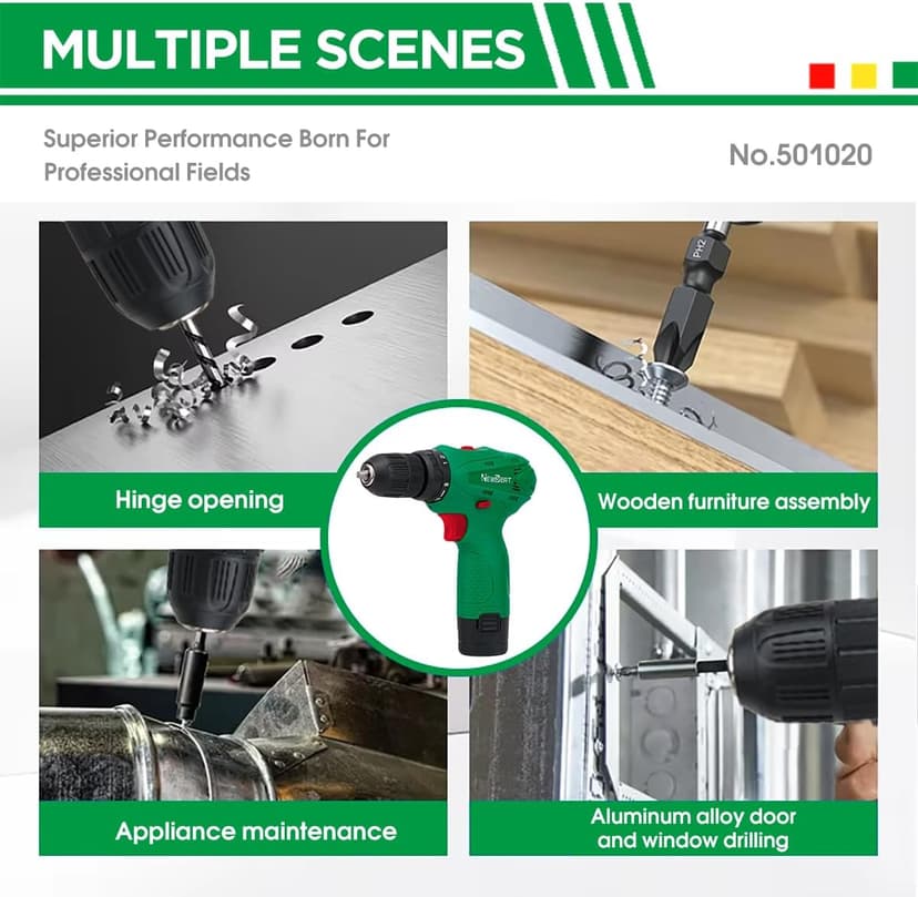 Cordless Drill Set, 12V Power Drill Driver with Battery and Charger, 3/8" Keyless Chuck, 2 Variable Speed, 18+1 Torque Setting, Cordless Drill Driver Kit for Home and DIY Project