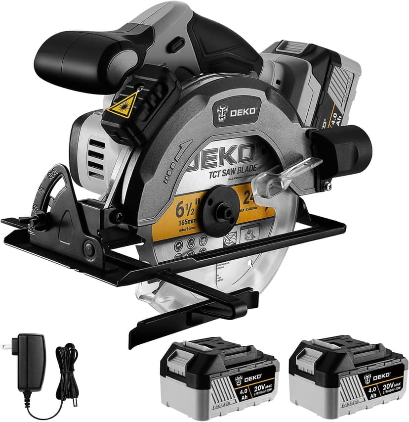 DEKOPRO 20V Cordless Circular Saw, 6-1/2-Inch Blade, 4500 RPM Circular Saw Cordless with 2 Battery and Charger( 4.0Ah )
