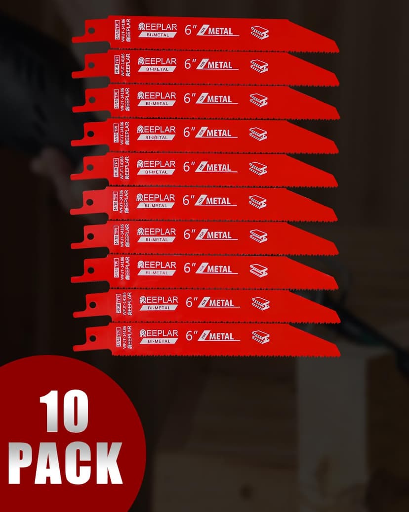 10 Pack 6 inch 14/18 TPI Bi-Metal Auto Dismantling Sawzall Blade for Metal, 6” 18-TPI Reciprocating Saw Blades