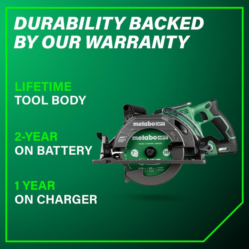 Metabo HPT 36V MultiVolt 7-1/4 Inch Rear Handle Circular Saw, Cordless Circular Saw with 36V Battery, Lightweight Design, 53° Bevel Capacity, Brushless Motor, Electric Brake, C3607DWA