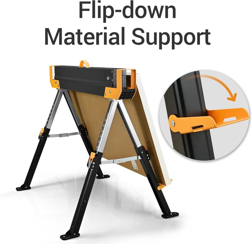 Saw Horses 2 Pack Folding, 2600 Lbs Load Capacity & 24-32 Inch Adjustable Height Heavy Duty Sawhorse Table with 2x4 Support Arms, Portable Folding Legs and Easy Grip Handle for Woodworking