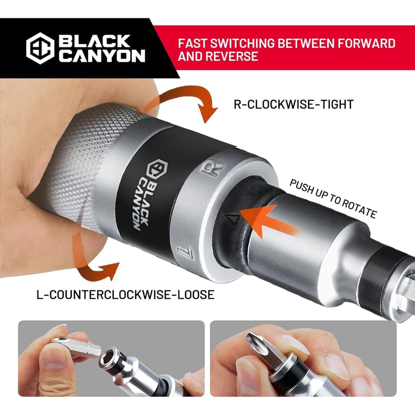 BLACK CANYON 1/2" S2 Hand Impact Screwdriver, 12-Pieces Tip Styles Slotted, Phillips, Hex, Manual Reversible Impact Driver, Disengage Rusted Fasteners or Frozen Bolts, Ideal Hand Tool for Men, Dad