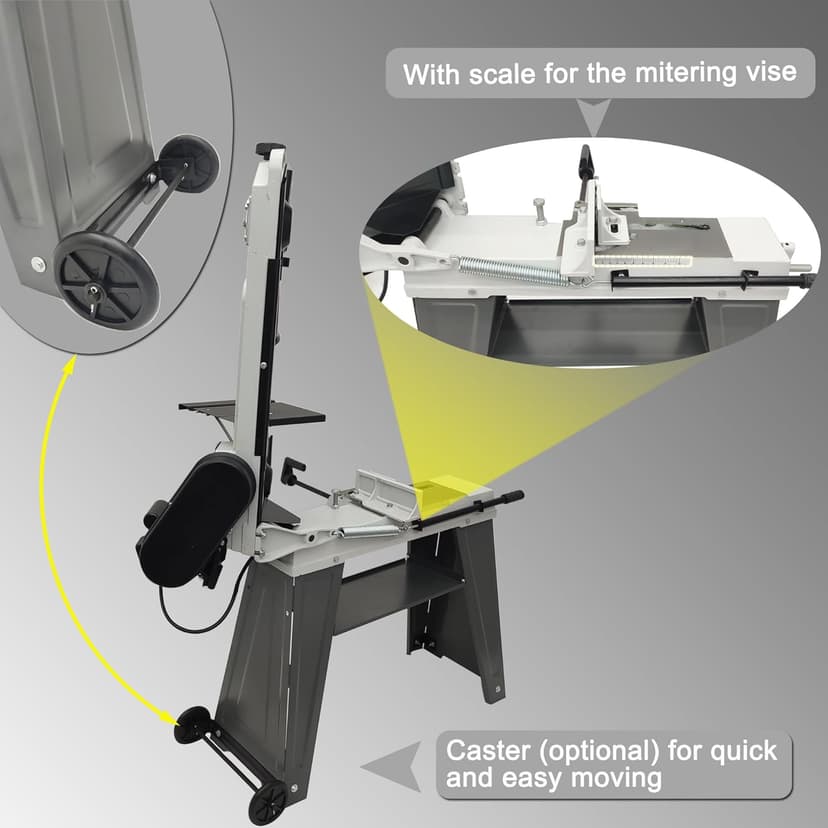 110V Horizontal Vertical Bandsaw 1/2HP 420W Bench Top Metal Cutting Bandsaw Machine with 100x150mm Cutting Capacity Tilting Vise 0-45° Casters Work Light for Metal & Non-Metallic Materials