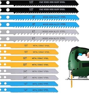 14PCS Universal Jig Saw Blade Set for Wood U-Shank Jig Saw Blade Set Assortment for Wood Plastic and Metal Cutting Jigsaw Blades Fit Vast Majority U Shank Jigsaws, 6T 8T 10T 14T 18T 24T 32T