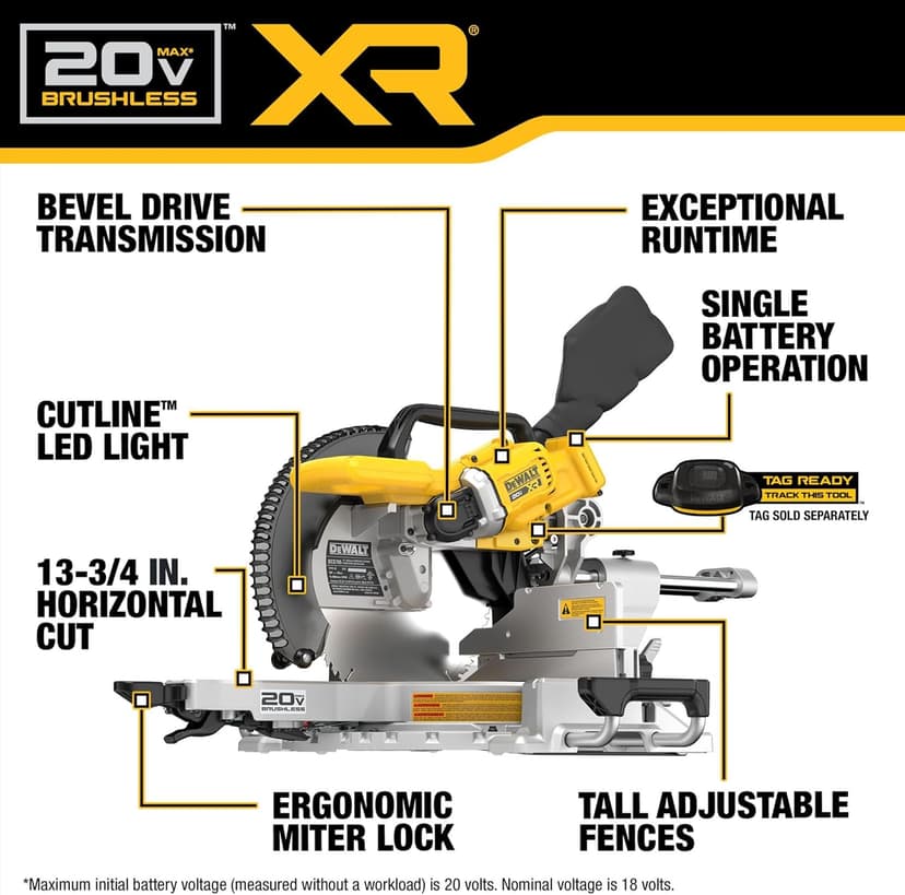 DEWALT 20V MAX XR 12 inch Double Bevel Sliding Miter Saw, Cordless, Tool Only (DCS785B)