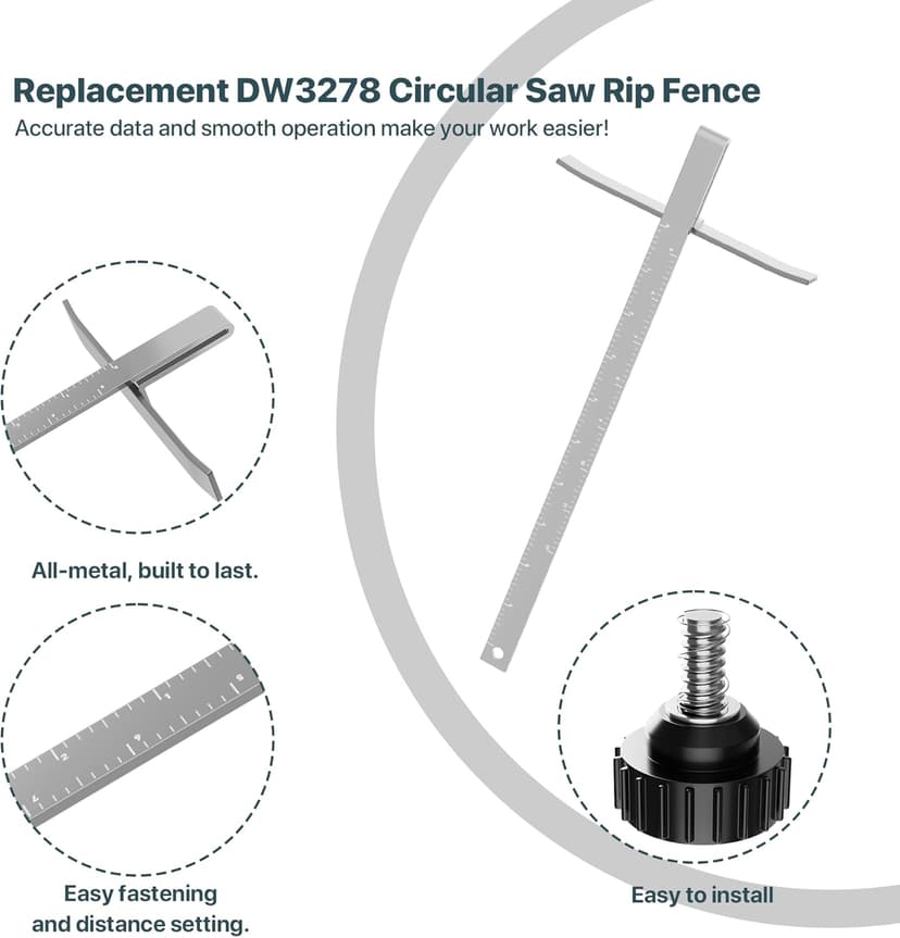 DW3278 Circular Saw Rip Fence Kit – Compatible with DeWalt DCS575, DCS570, DCS577, DWE575, DWS535, and Works with 7-1/4-Inch to 8-1/4-Inch Circular Saws, Includes Round Head Stop Screw and Spring