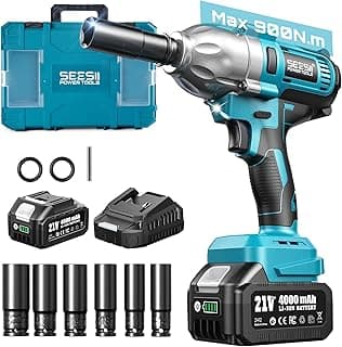 Seesii Impact Wrench 665 FT-LBS(900N.m) 3300IPM 1/2 Impact Gun High Torque Electric Impact Driver Cordless Impact Wrench with 21V 1x4.0Ah Battery 6 Sockets&Case for Home Car Tire Lug Nut Removal Tool