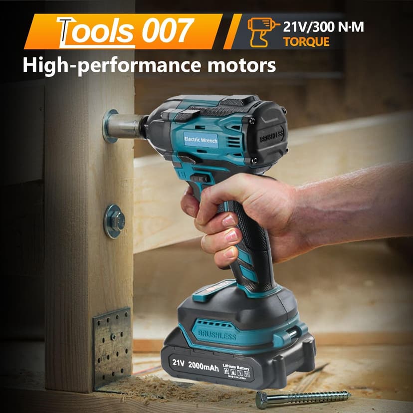 Cordless Impact Wrench, 21V Torque Power Impact Driver, 1/2" Power Impact Wrenches with 2 * 2.0Ah Batteries with 19 Accessories, Electric Impact Motor Variable Speeds for home installation (Blue)