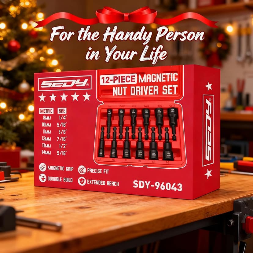 12-Piece Magnetic Nut Driver Set - Premium Impact Power Hex Nut Driver Drill Bit Master Kit, SAE & Metric, 1/4-Inch Quick-Change