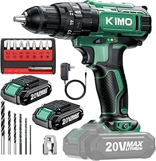 KIMO Hammer Drill - 20V 2X Battery Hammer Drill Cordless Drill Set, 350 In-lb Torque, 3/8" Keyless Chuck, 1350 RPM, 21+3 Position,14pcs Drill/Driver Bits, Power Drill Drivers for Concrete Brick Wall