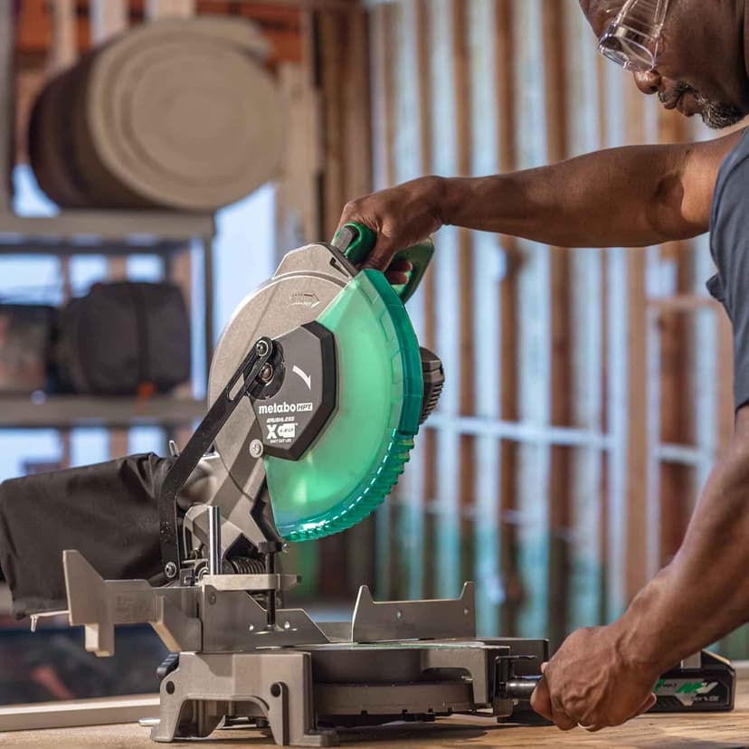 Metabo HPT 18V MultiVolt Cordless 10-Inch Single Bevel Miter Saw, Wide Range of Miter and Bevel Cutting Options, Xact Cut LED Shadow System, Brushless Technology, Tool Body Only, C1810DFAQ4