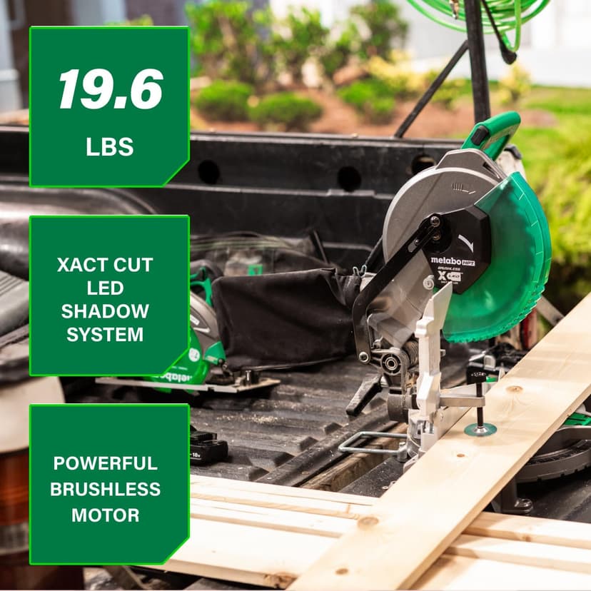 Metabo HPT 18V MultiVolt Cordless 10-Inch Single Bevel Miter Saw, Wide Range of Miter and Bevel Cutting Options, Xact Cut LED Shadow System, Brushless Technology, Tool Body Only, C1810DFAQ4