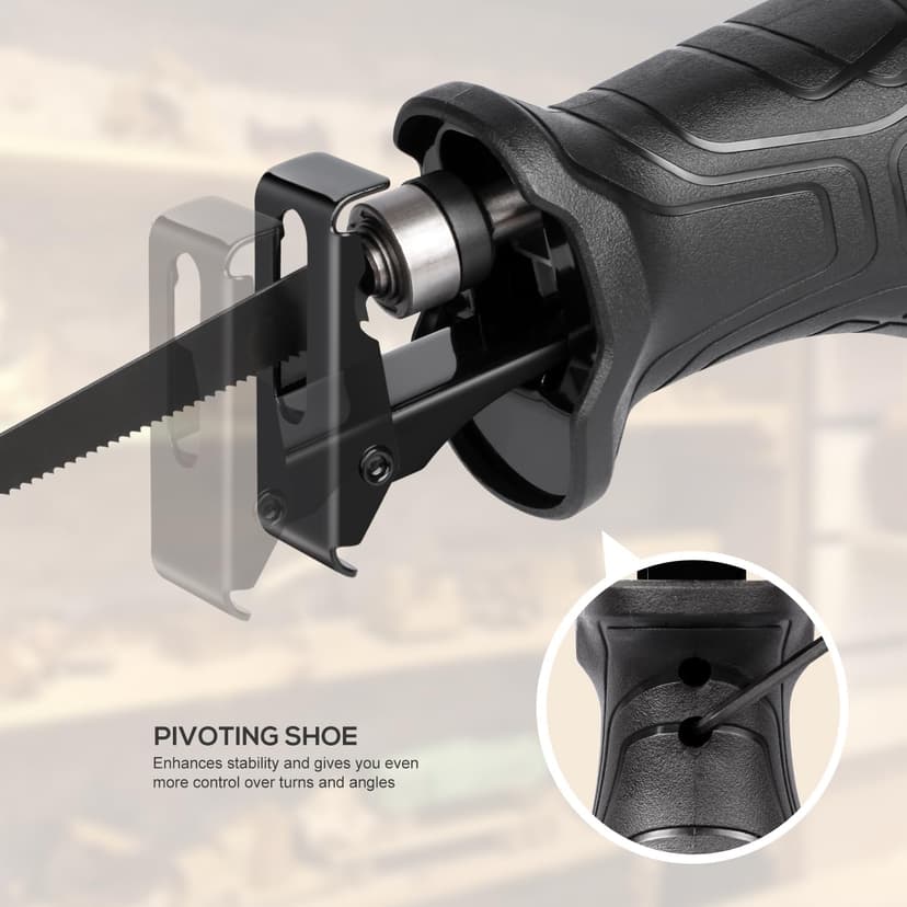 Reciprocating Saw, 6Amp 2800RPM Variable Speed Reciprocating Saw with 4/5"(20mm) Stroke Length, 3Pcs Blades for Wood, Soft Metal, PVC Pipe Cutting