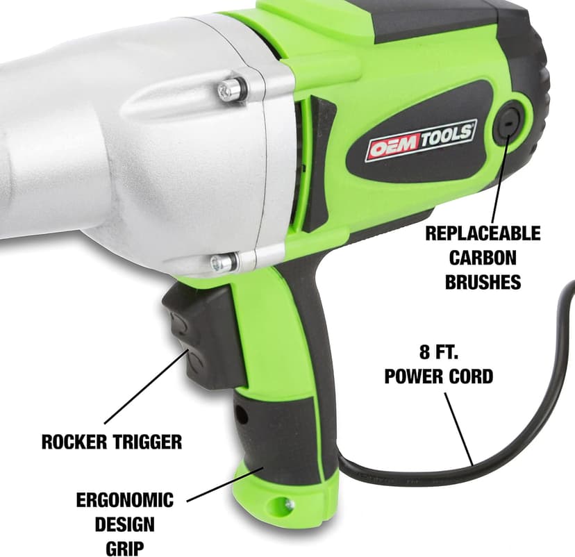 OEMTOOLS 24666 1/2” Drive Heavy Duty Impact Wrench, Corded 120v Impact Driver for Lug Nuts, Home Repairs, Automotive Maintenance, 8.5 Amp Electric Wrench, 400 Ft/Lb Maximum Torque