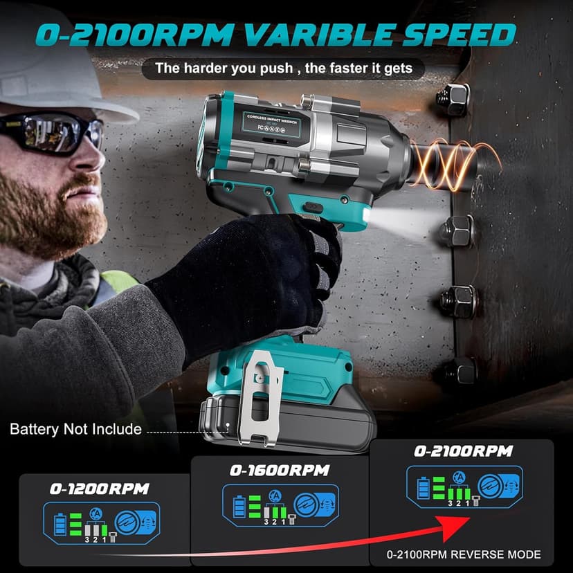 Cordless Impact Wrench 1/2 inch for Makita 18V Battery, 900Ft-lbs Brushless Electric Power Impact Driver Gun Tool, 2100RPM High Torque Impact Wrench with LED Work Light (Tool Only)