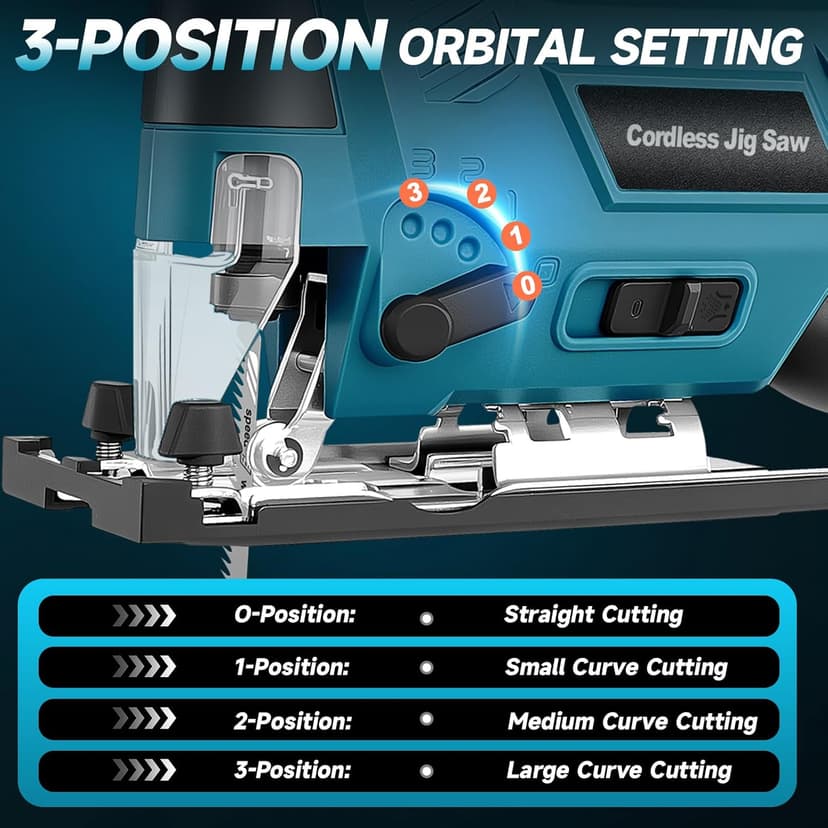 Cordless Jig Saw with 4000mAh Battery, Cordless Jigsaw Tool for Ma-kita 18V Battery, with 7 Blades, Dust Tube, 0°-45° Bevel Cuts & 4 Orbital Setting, LED Light, for Wood PVC Metal Cutting